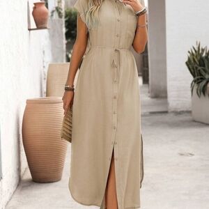 SHEIN Beige Button-Down Maxi Dress